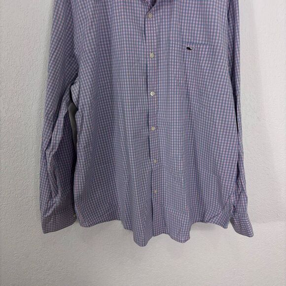 Vineyard Vines Blue & Pink Checkered Plaid Collared Button Down Shirt - Picture 4 of 6